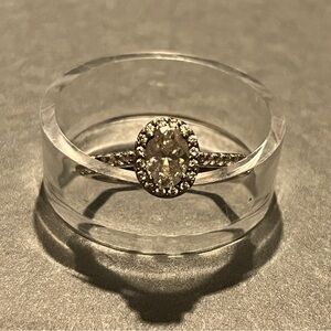 Moissanite 1 carat Ring White Gold Plated Silver Color Oval Halo Wedding